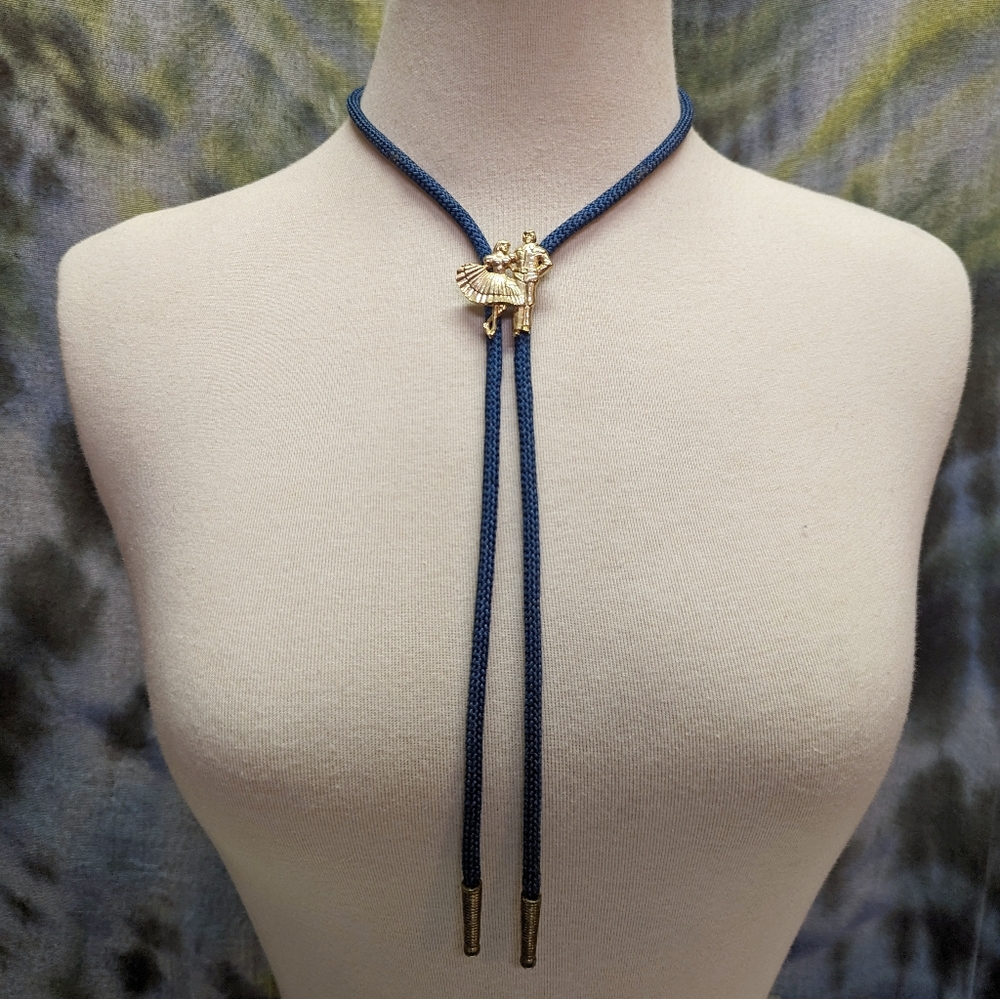 Vintage Gold Man and Woman Dancing Bolo Tie